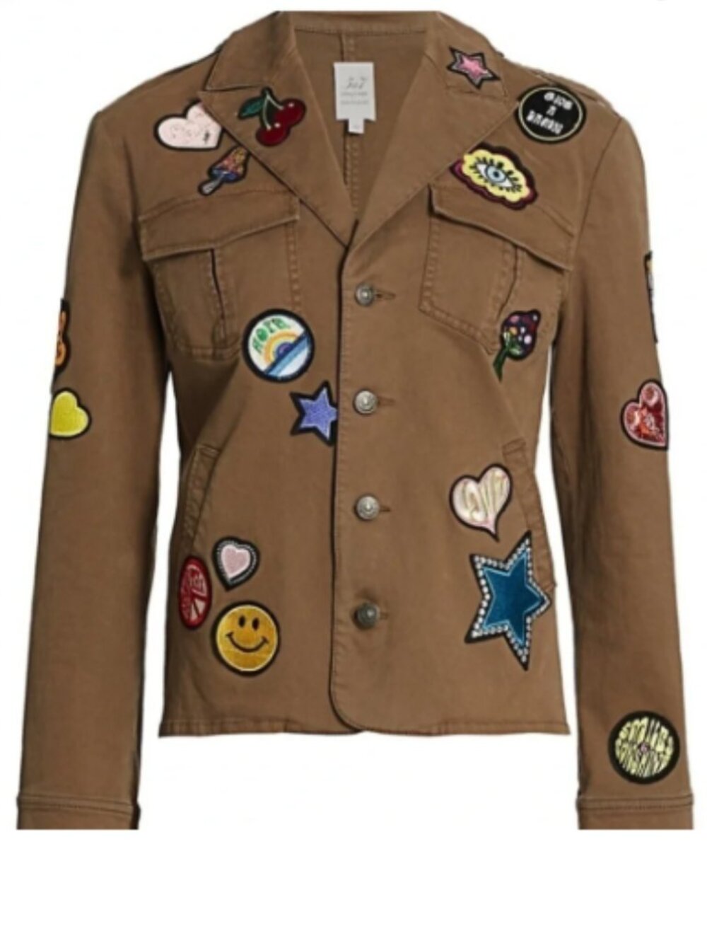 Cinq a Sept Embroidered Valley Jacket Size Small Olive Green Patches Pockets